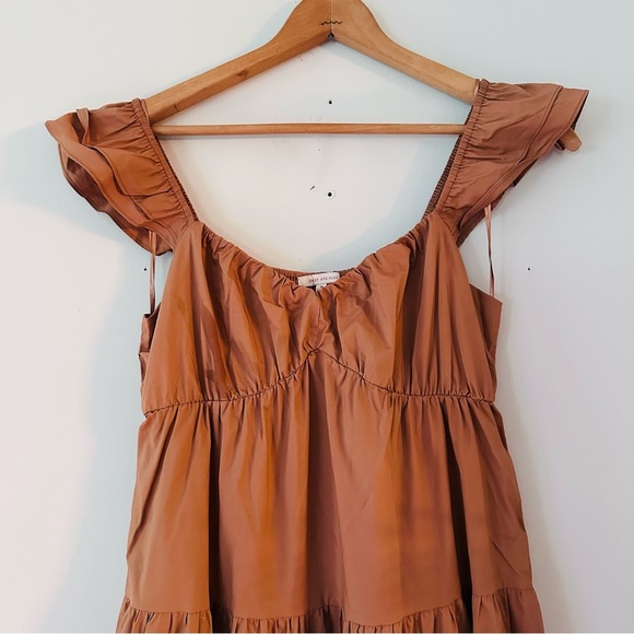 Skies are Blue Diana Poplin Tiered Ruffle Maxi Dress Tuscan Tan Size Medium - Picture 3 of 14